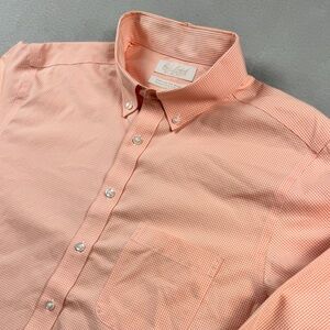 Roundtree & Yorke Gold Label Dress Shirt Mens 17-35 Peach/White Check Slim Fit
